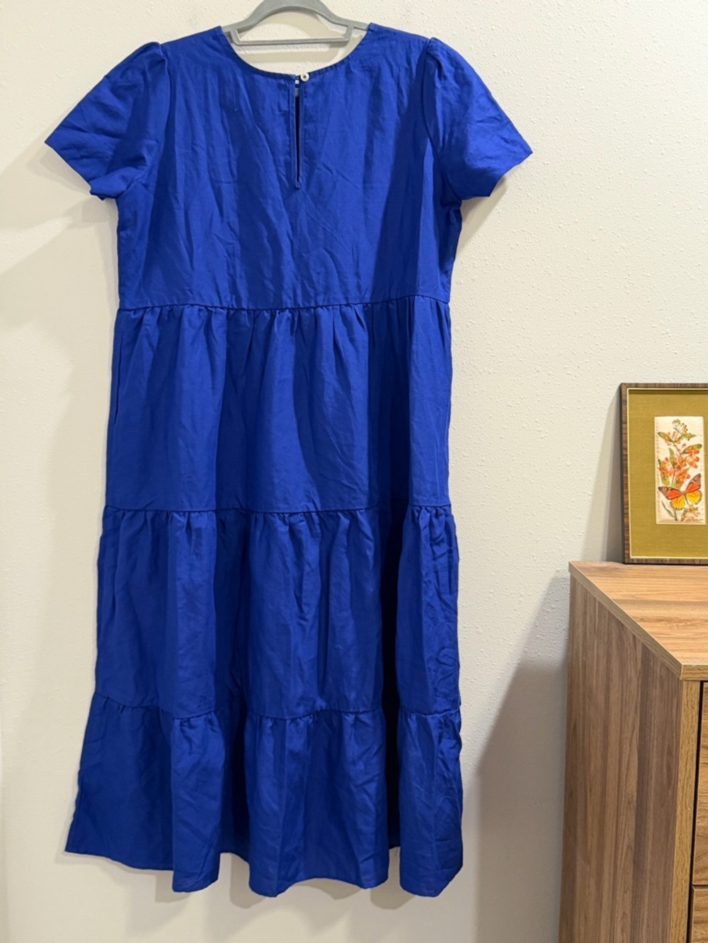 Tradlands Size Small Blue Chalet Tiered Midi Dress Tencel Linen Cottagecore - Picture 2 of 5